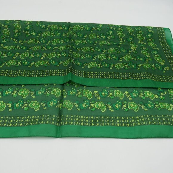 Vintage Scarf Green Floral Polyester 22" Hemmed Square Made In Italy - Picture 6 of 7